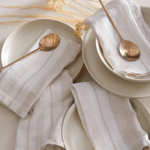 Quince striped linen napkin set (set of 4) - Picture 2 of 4
